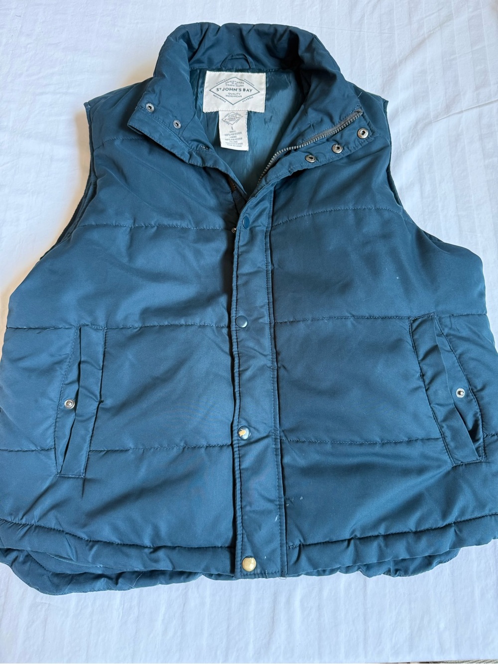 Vintage St. John's Bay Dark Teal/Black Quilted Jacket Puffer Lining size L
